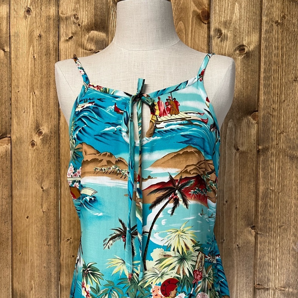 Vintage All That Jazz 11/12 Blue Hawaiian Print Dress Polynesian Resortwear - Picture 3 of 8